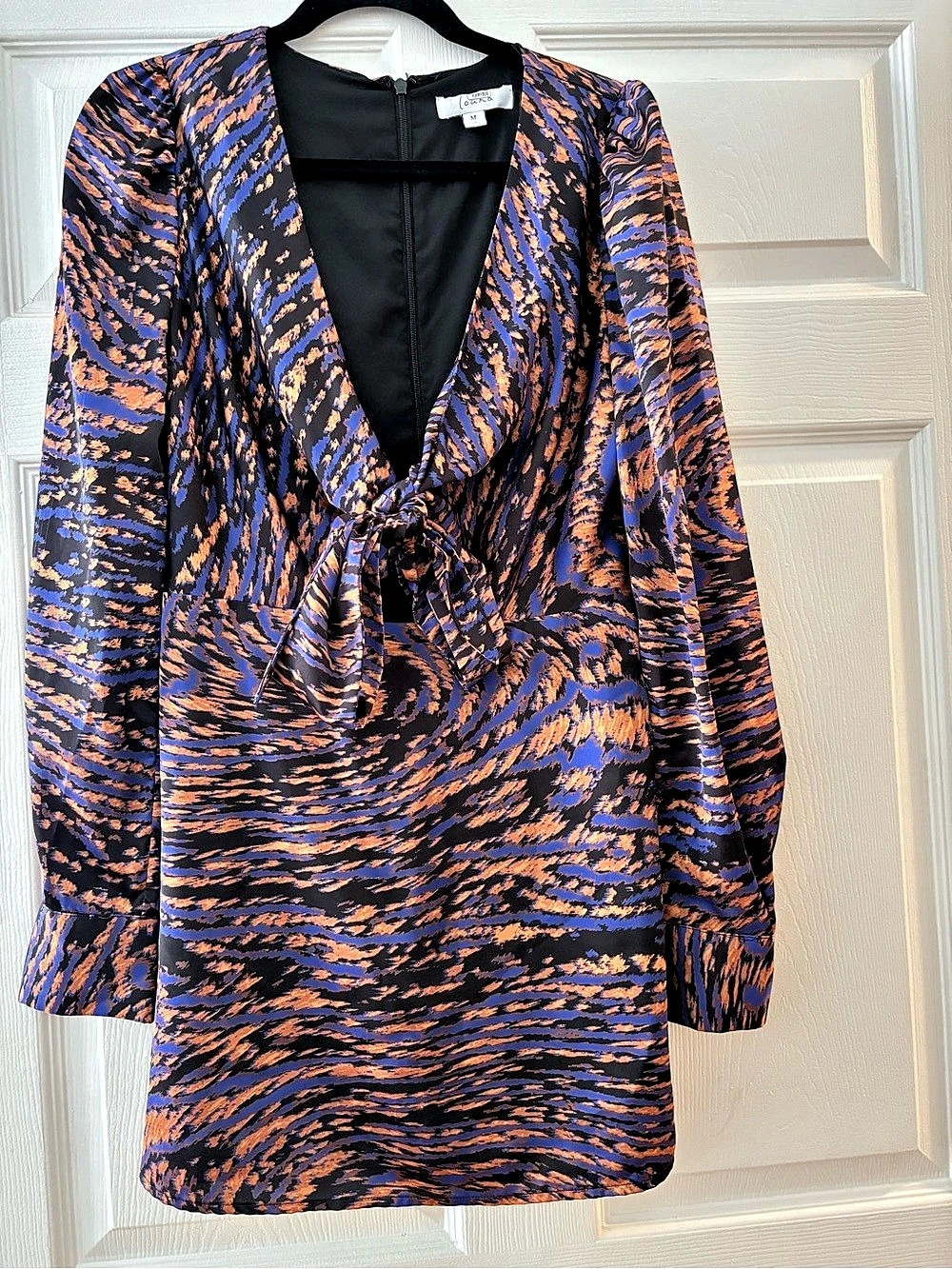 Louna Abstract Mini Dress in Blue & Orange Size Medium Like New